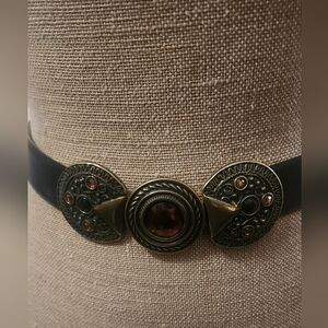 Vintage Jeweled Black Geniune Leather Belt
